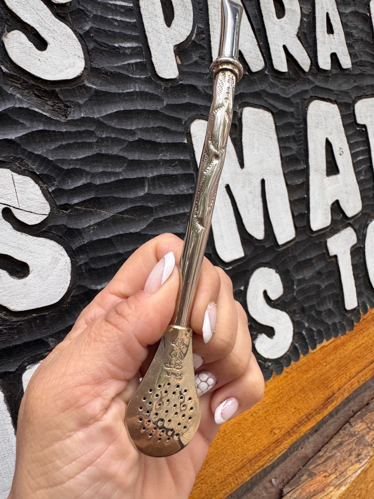 Bombilla Alpaca uruguaya torneada