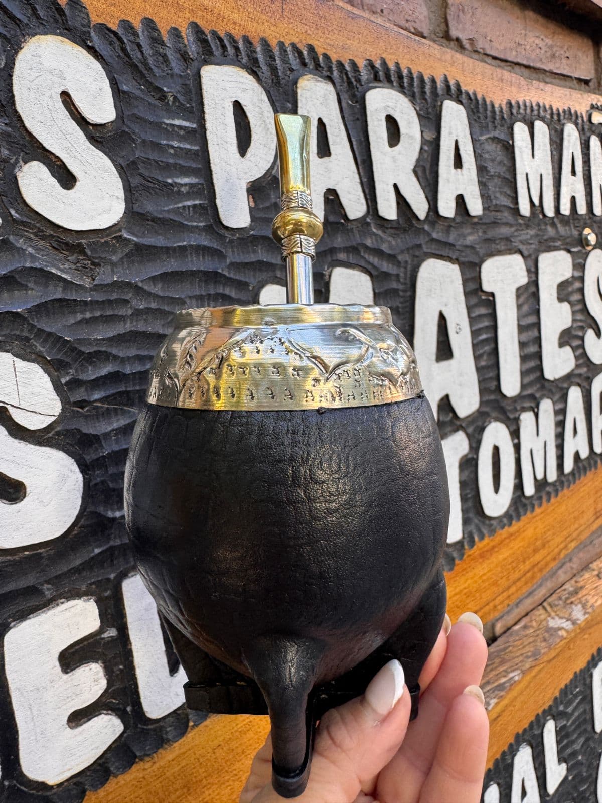 Mate torpedo Imperial virola cincelado alpaca cuero cincelado