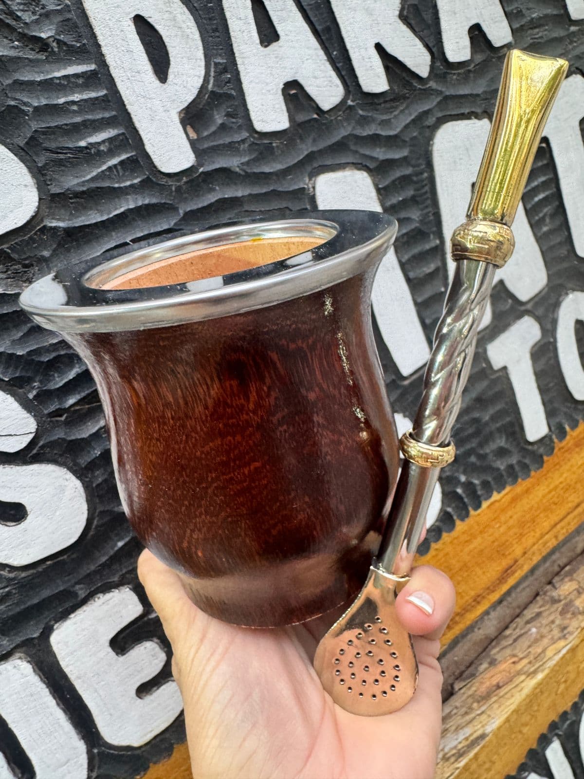 Mate algarrobo Laqueado - virola acero