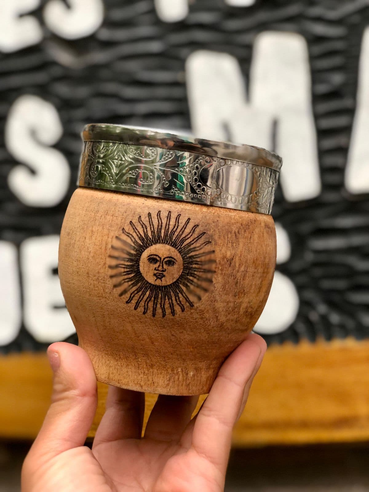 Mate imperial algarrobo con grabado sol nacional