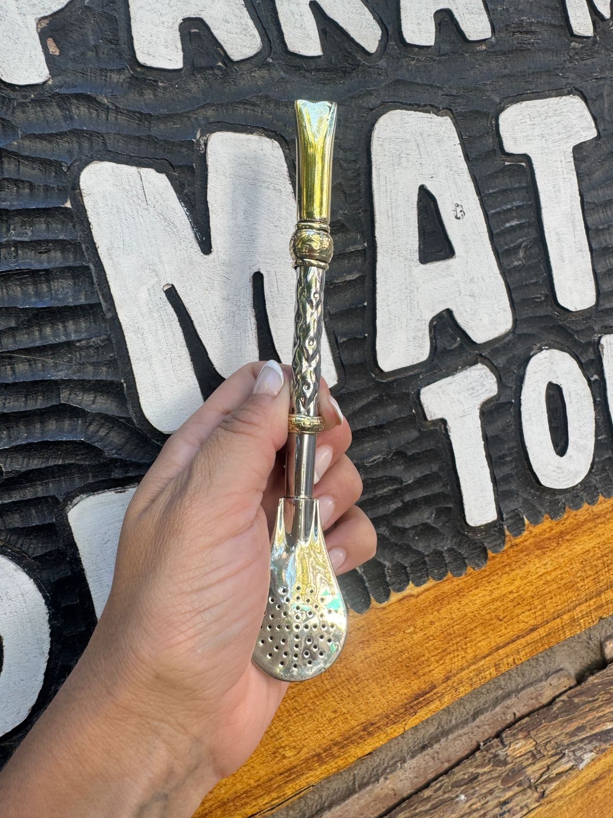 Bombillon Alpaca torneado con detalle en bronce