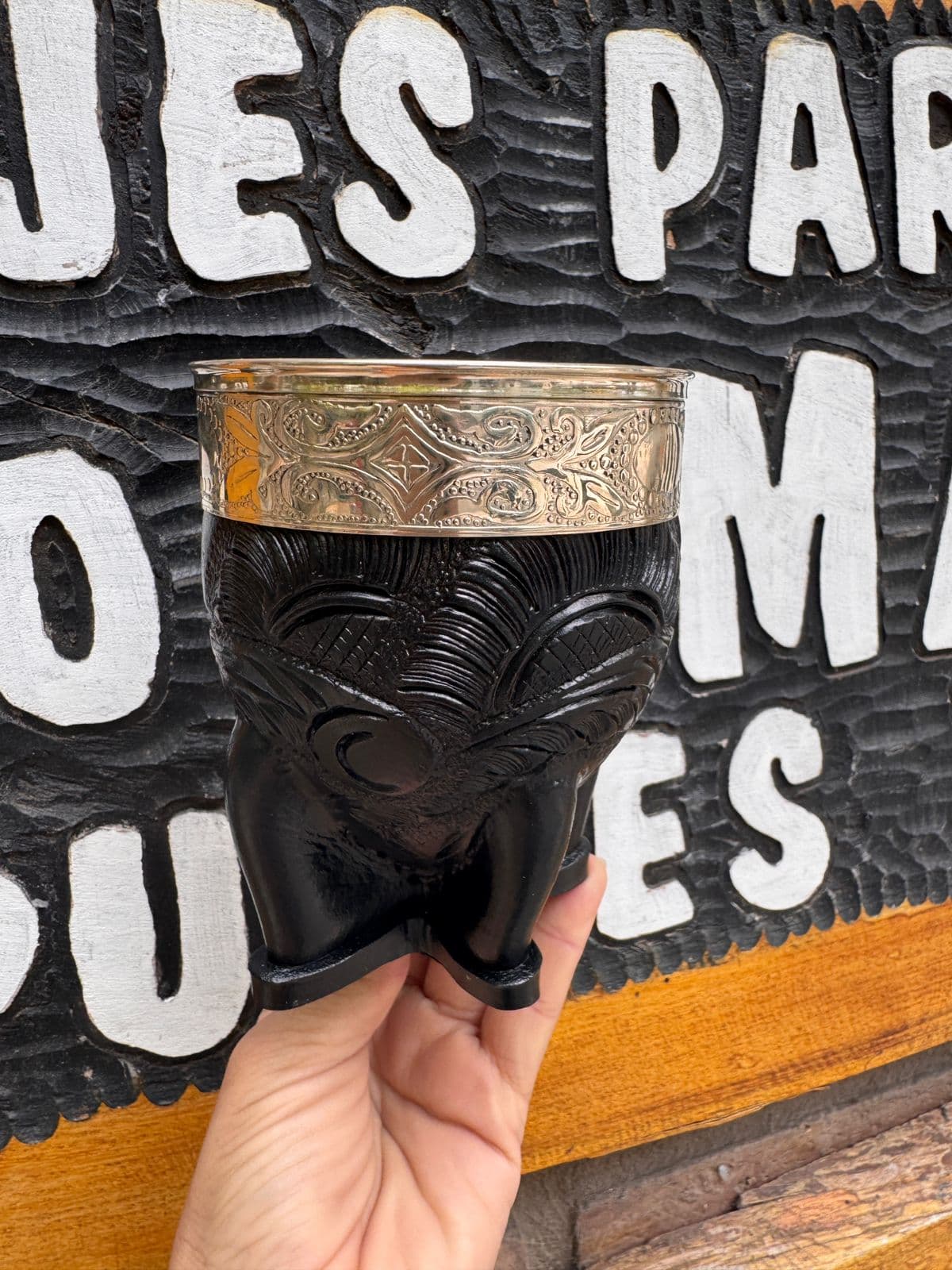 Mate imperial alpaca virola pampa cuero repujado (chico)